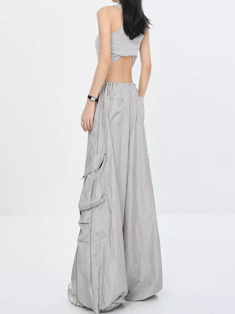 American Parachute Style Quick-Dry Gray Cargo Pants for Women