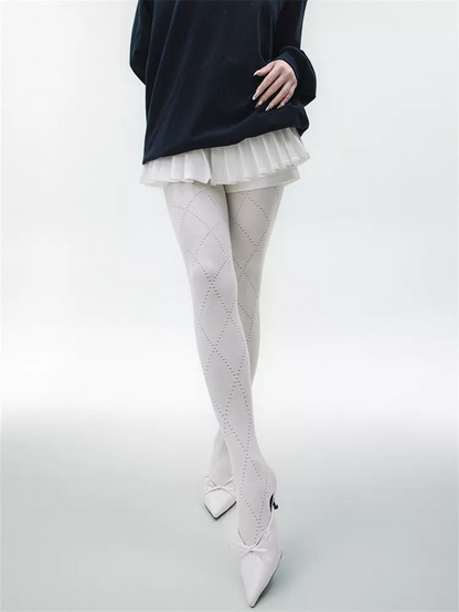 Herbst/Winter Rote Diamant-Hohlkammer-Baumwollmischung Warme Slim Strumpfhose für Damen