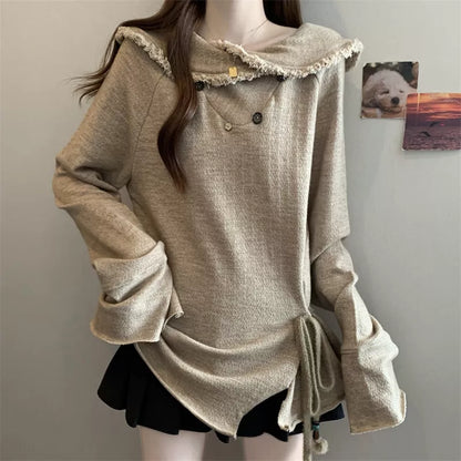 Suéter de punto con flecos y solapa retro vintage para mujer