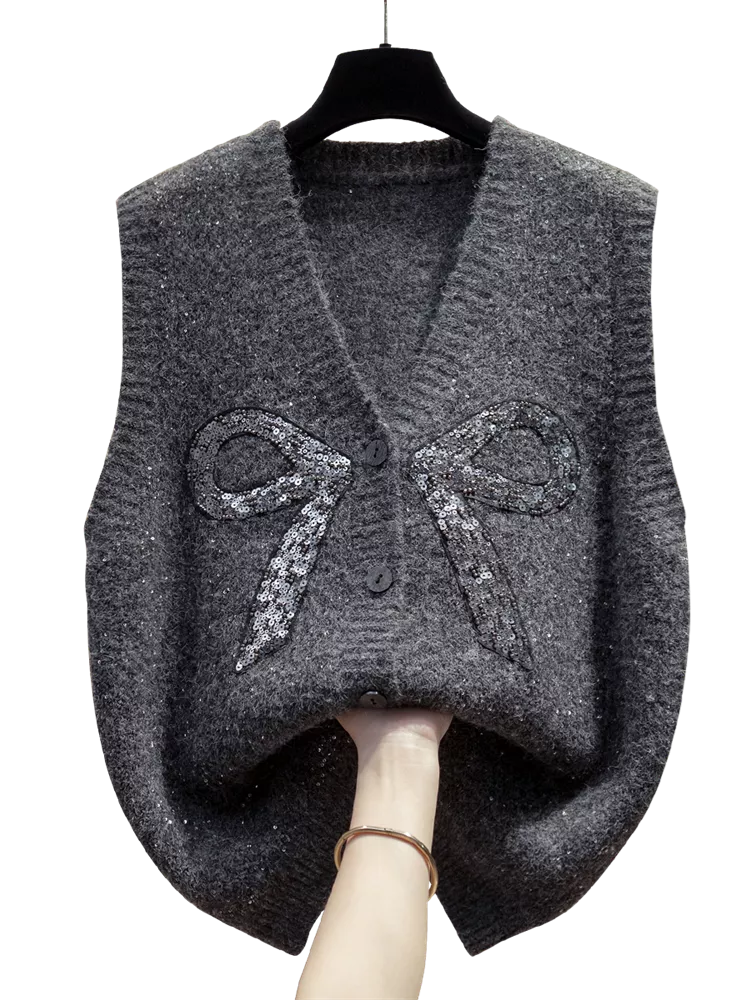 Paillettenbesetzte Strickjacke mit V-Ausschnitt für Damen