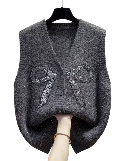 Paillettenbesetzte Strickjacke mit V-Ausschnitt für Damen