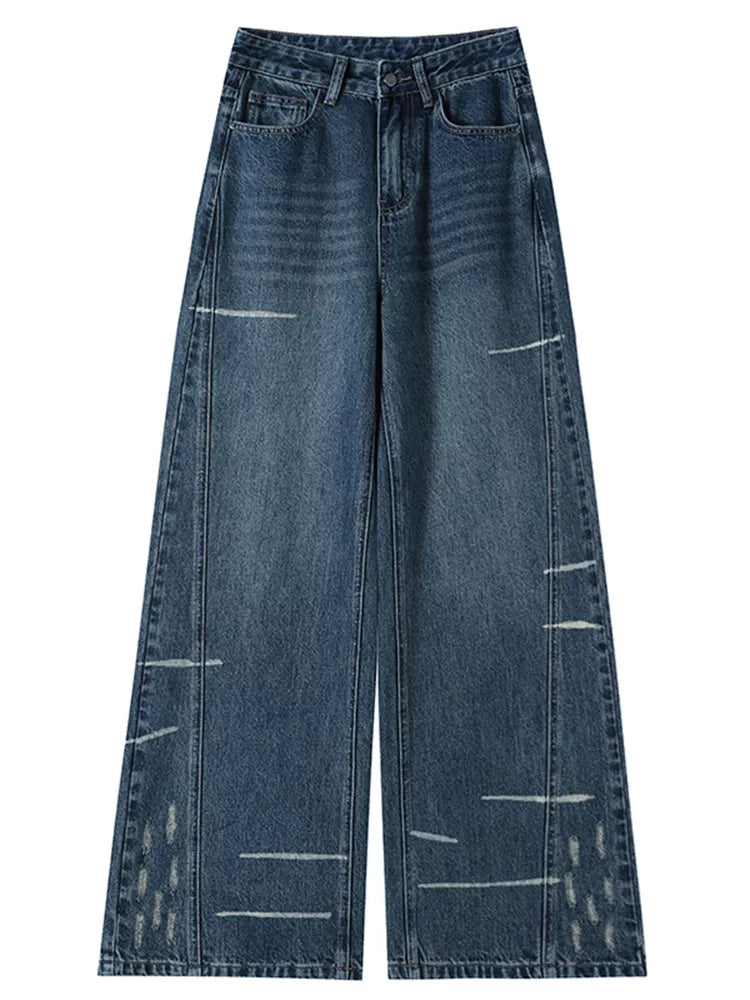 Pantalones vaqueros desgastados de pierna ancha estilo americano vintage para mujer