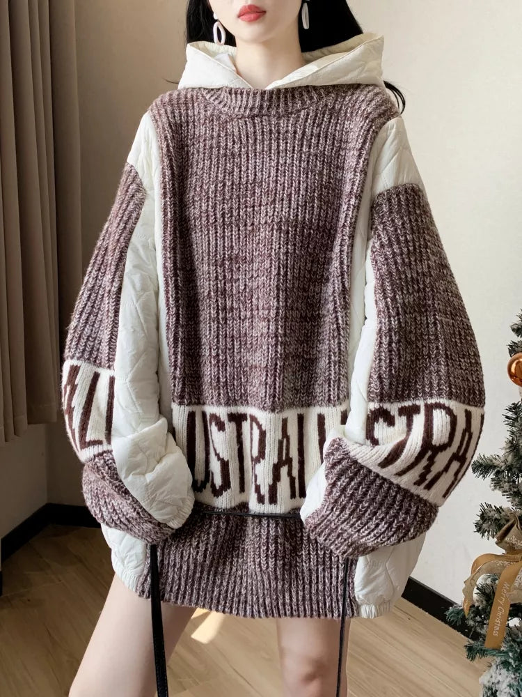 Oversized Color-block Hooded Sweater - Graphic Sleeve Streetwear Pullover
