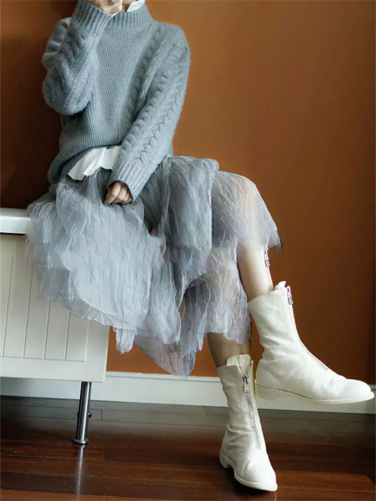 Suéter de punto trenzado grueso con cuello alto para mujer: jersey grueso y cálido para invierno