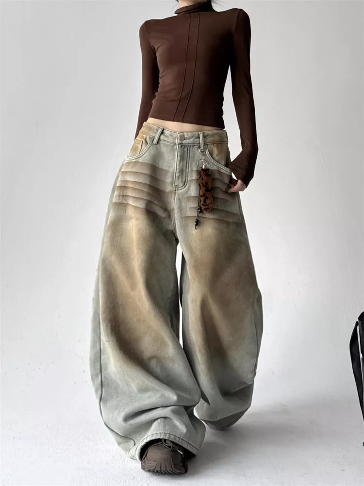 American Vintage Fleece-Lined Wide-Leg Denim Pants for Women