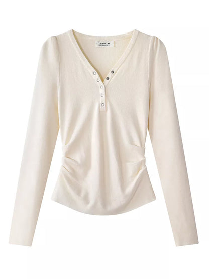 Dark Gray Sweet-Chic V-Neck Slim Knit Top for Women