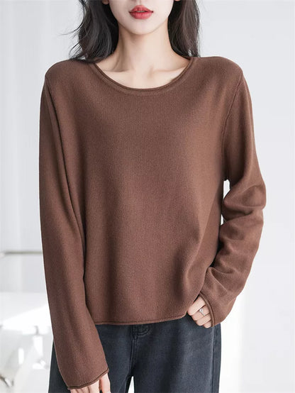 Women's Red Cotton Crew Neck Knit Pullover Sweater - Soft Long Sleeve Casual Top
