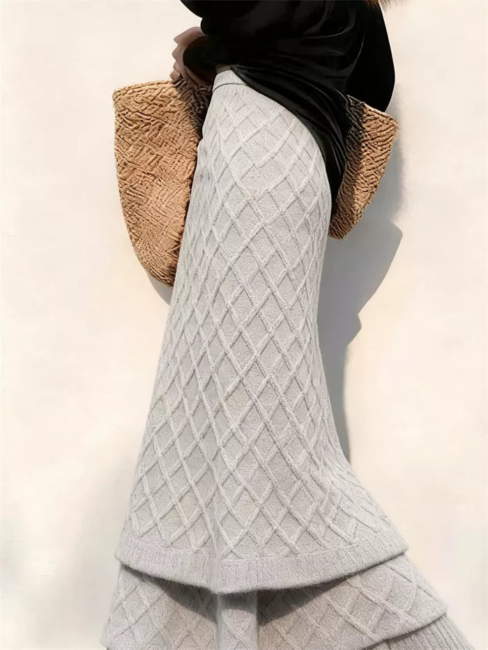 Women's Grey Knitted Tiered Cake Skirt