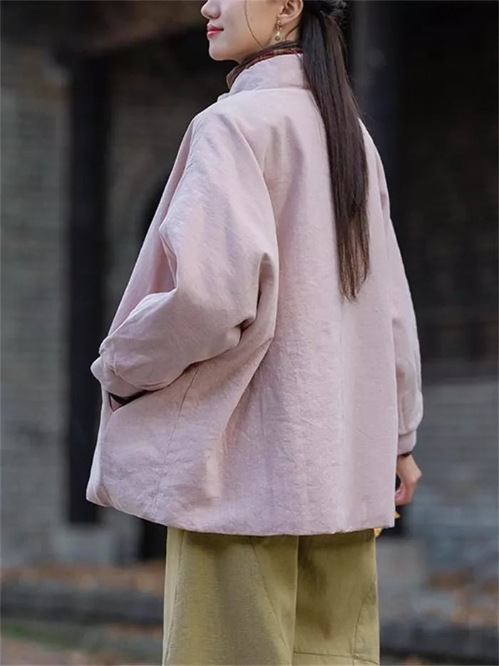 Women's Vintage Cotton Linen Padded Jacket Chinese Style Frog Button Short Coat