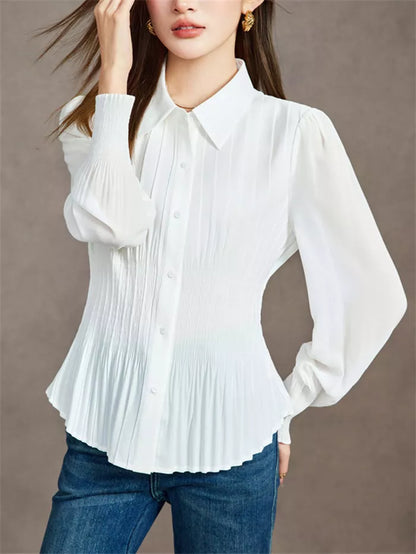 Women's Elegant Rust Orange Pleated Blouse