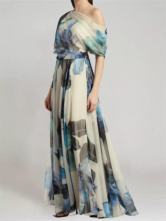 Bohemian Resort Style Printed Maxi Dress with Tie Details