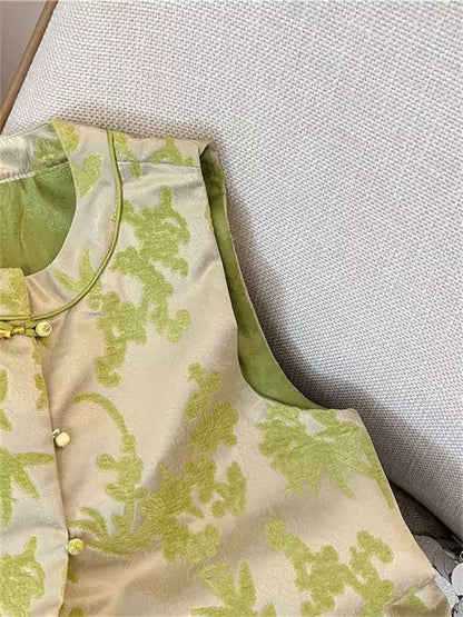 Vintage-Weste mit Jacquard-Stickerei für Damen – Ärmellose Weste im neuen chinesischen Stil