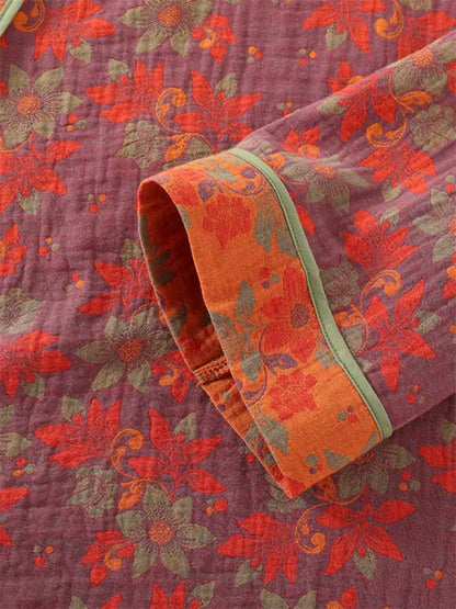 Nuevo conjunto de salón de gasa doble de algodón de estilo chino para mujer