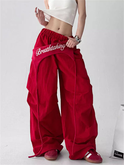 Pantalones anchos estilo jazz rojo vintage americano para mujer
