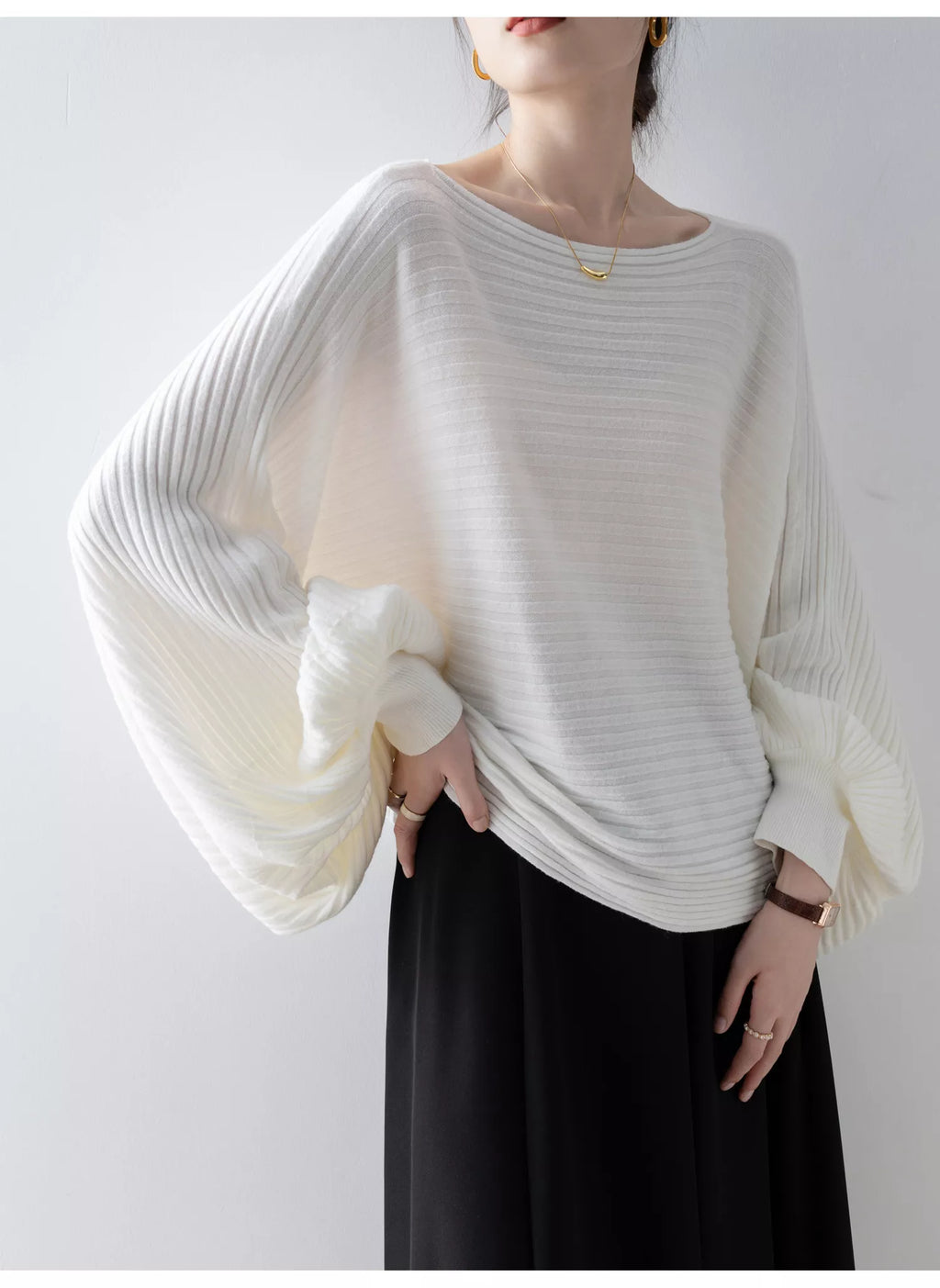 White Off-Shoulder Knit Sweater for Women