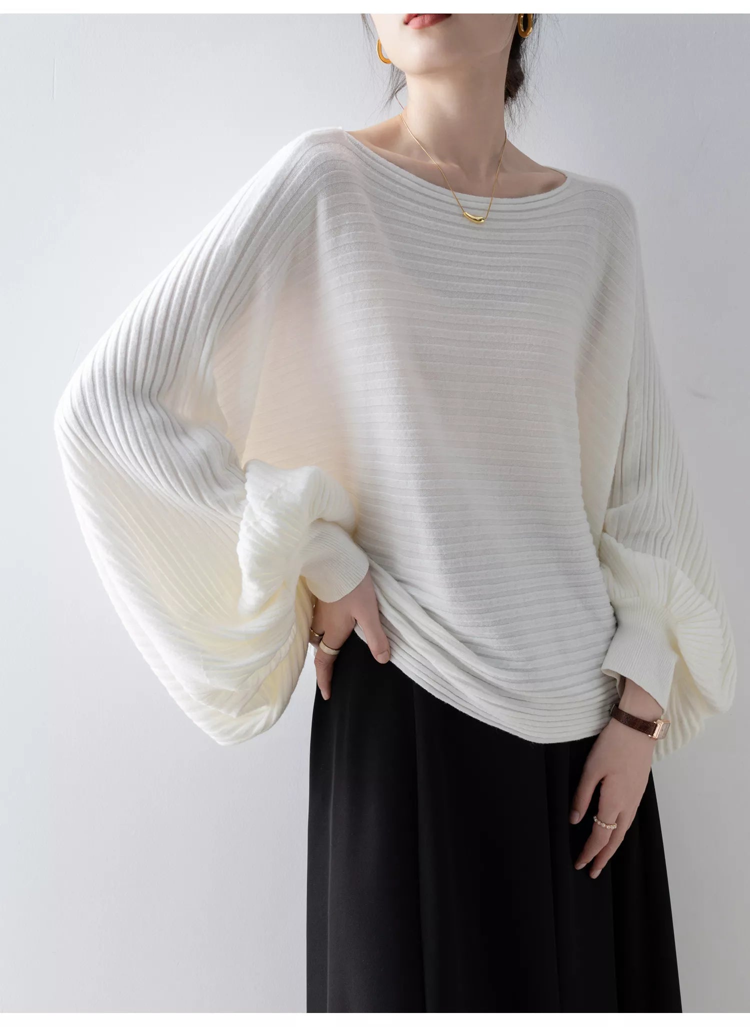 White Off-Shoulder Knit Sweater for Women