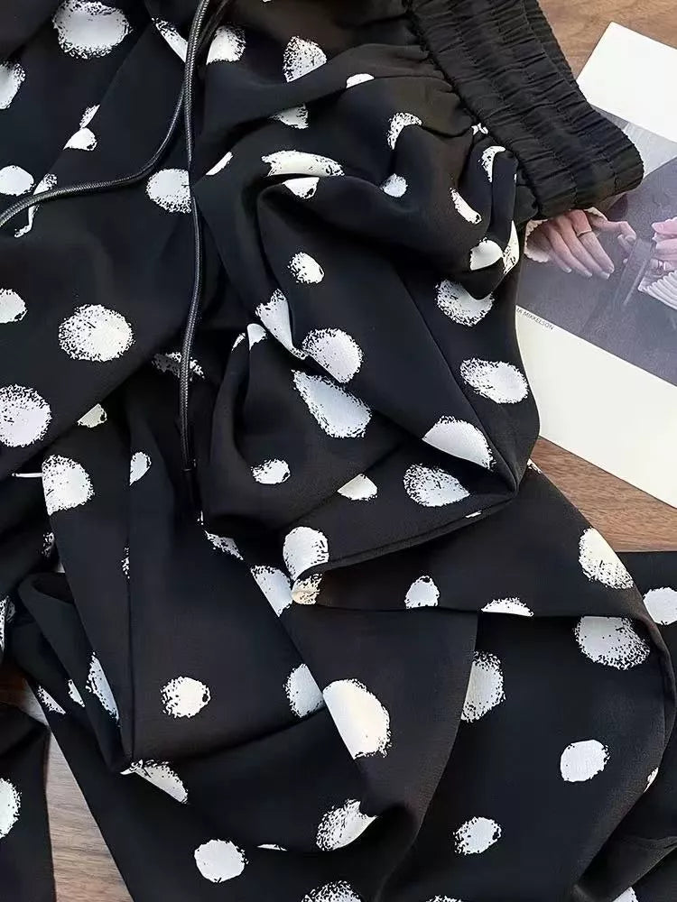 Pantalones anchos de gasa con lunares vintage para mujer