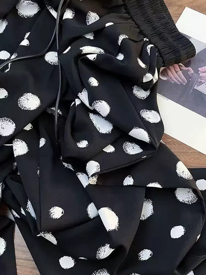 Pantalones anchos de gasa con lunares vintage para mujer