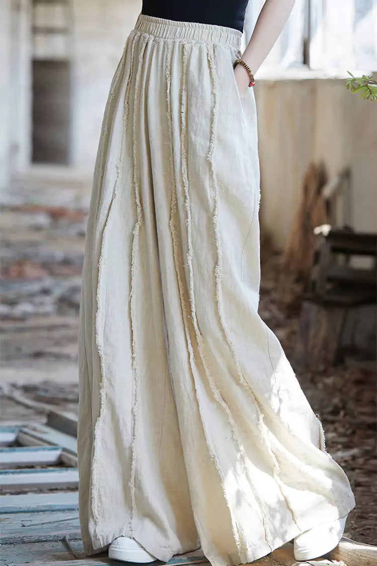 Vintage-Hose aus gewaschenem Ramie mit weitem Bein für Damen
