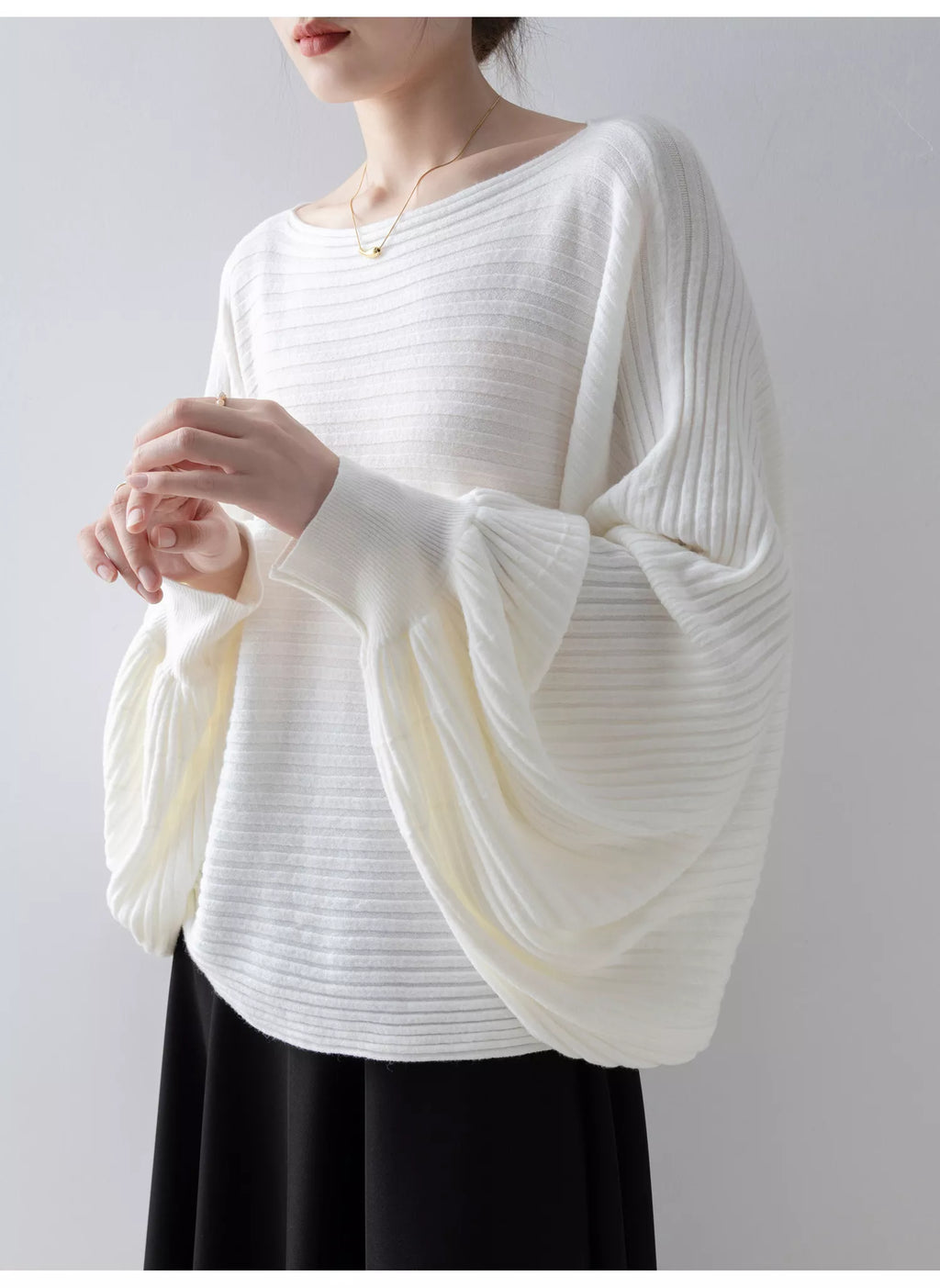 White Off-Shoulder Knit Sweater for Women
