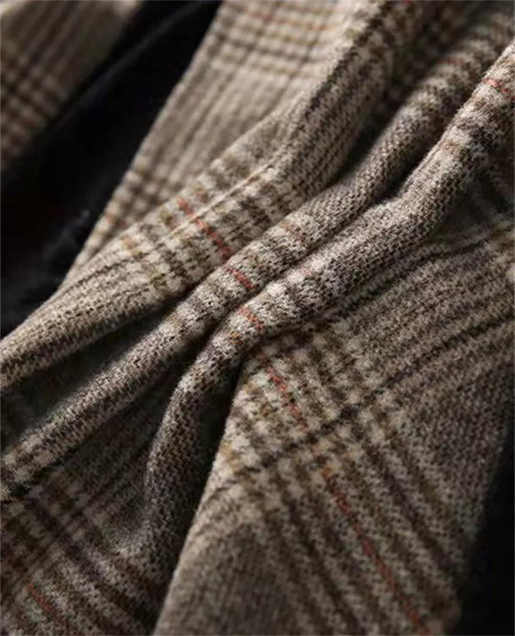 Cárdigan vintage de punto con cuello en V y cuadros para mujer