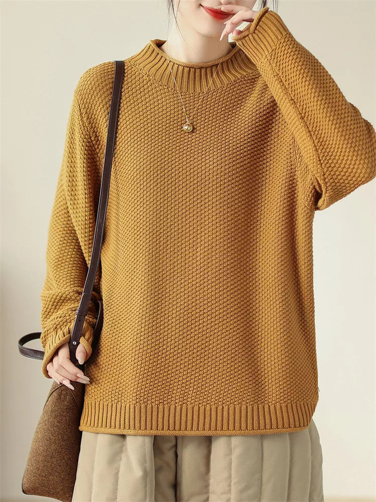 Suéter vintage de algodón con cuello alto para mujer