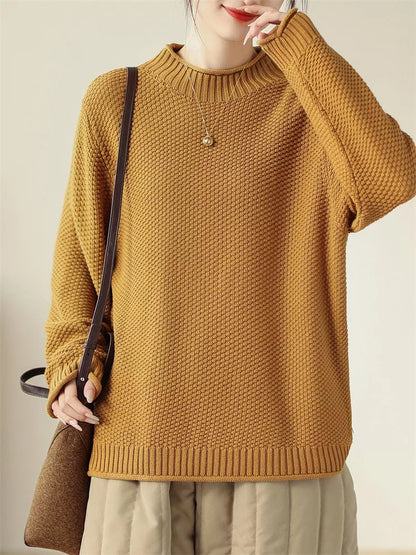 Suéter vintage de algodón con cuello alto para mujer