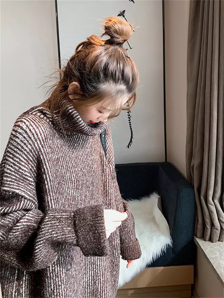 Trendy Oversized Turtleneck Knit Sweater for Women