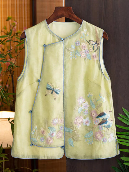 Neue Tencel-Weste im chinesischen Stil für Damen – leichtes, ärmelloses Sommertop mit asymmetrischem Verschluss und exquisiter Stickerei.