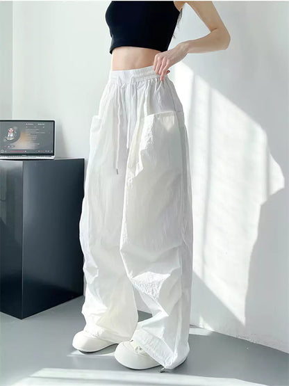 Pantalones cargo holgados de cintura alta y pierna ancha de seda blanca de verano para mujer