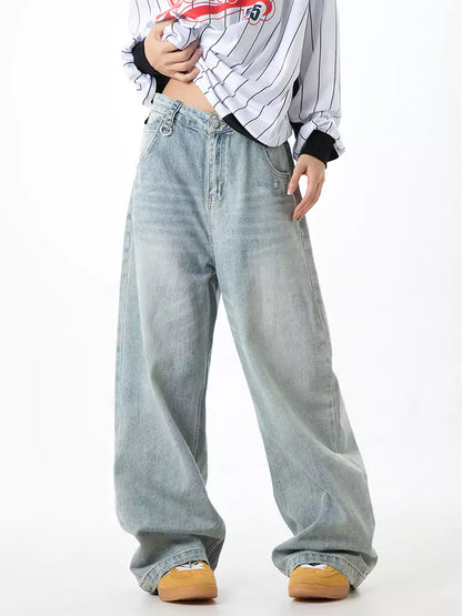 Vaqueros cargo de pierna ancha y corte holgado estilo vintage americano para mujer