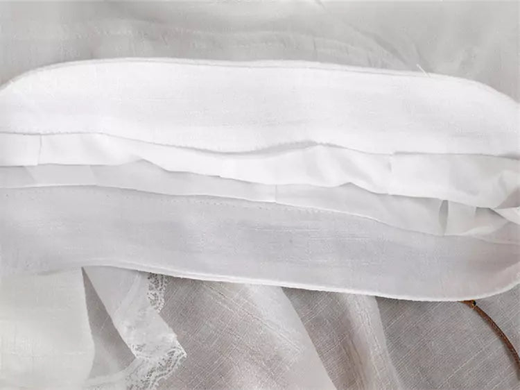 Asymmetrischer A-Linien-Midirock aus Baumwoll-Leinen-Mischgewebe mit Spitzenbesatz für Damen