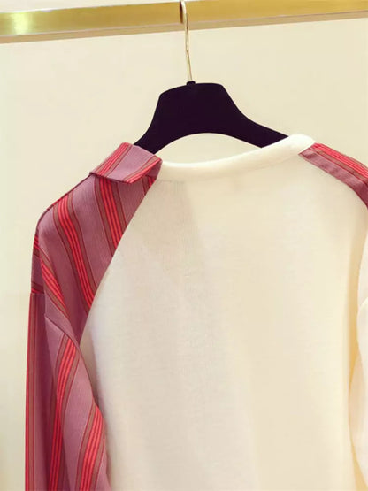 Sudadera asimétrica con patchwork a rayas y cordones para mujer