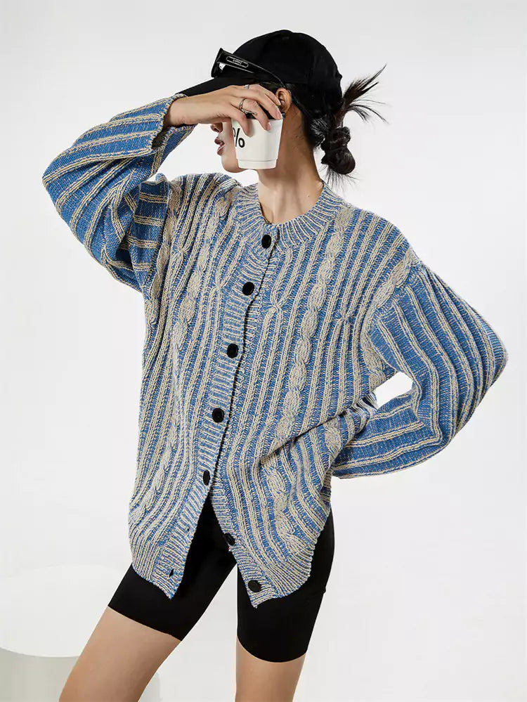 Cárdigan de punto holgado vintage para mujer