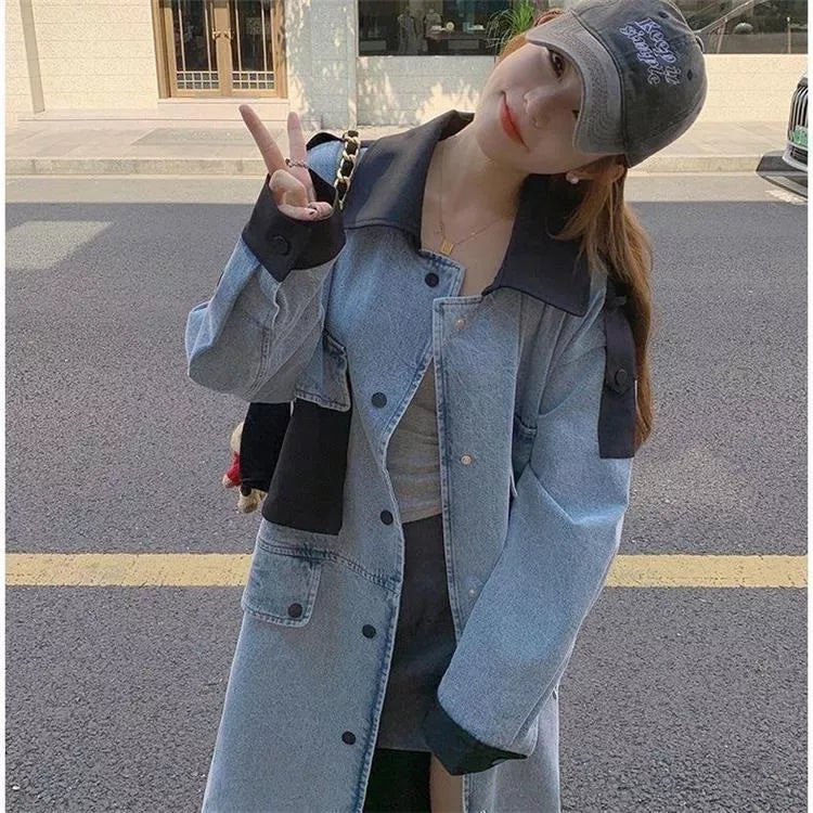 Long Denim Trench Coat for Women