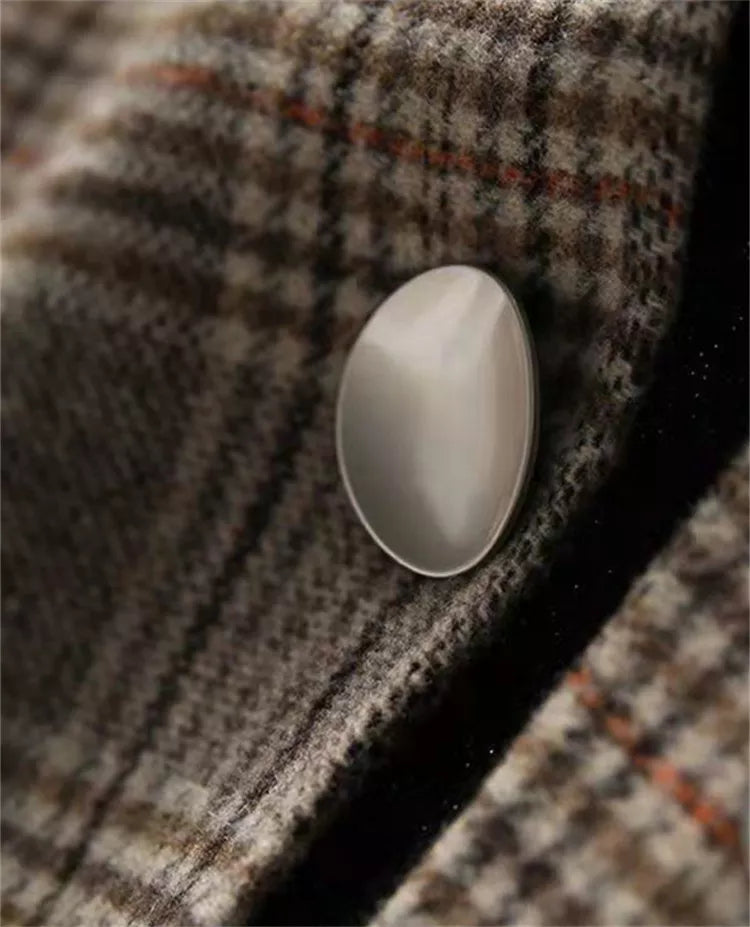 Cárdigan vintage de punto con cuello en V y cuadros para mujer