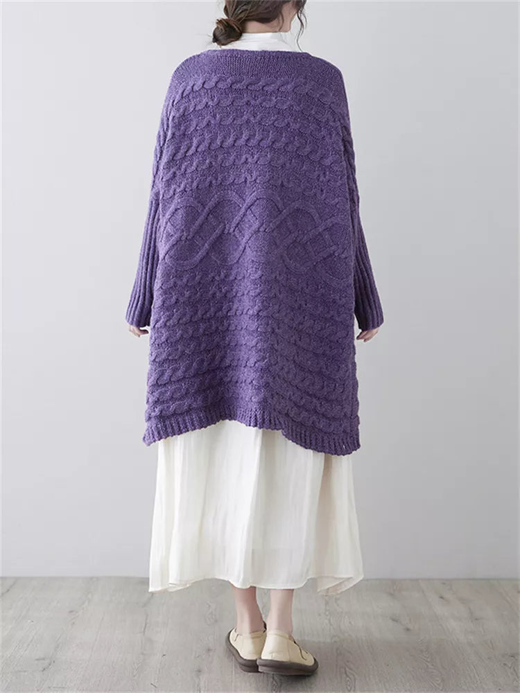 Cárdigan de punto morado de talla grande para mujer