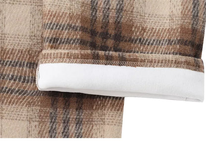 Women's Coffee High-Waisted Plaid Drawstring Woolen Wide Leg Pants