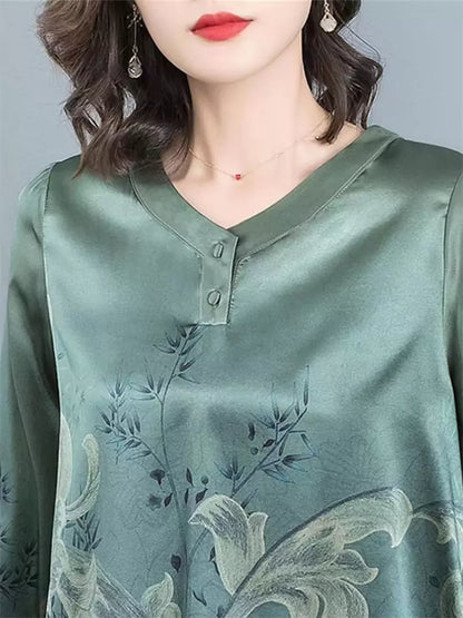 Plus Size Bluse aus bedruckter Maulbeerseide in lockerer Passform für Damen