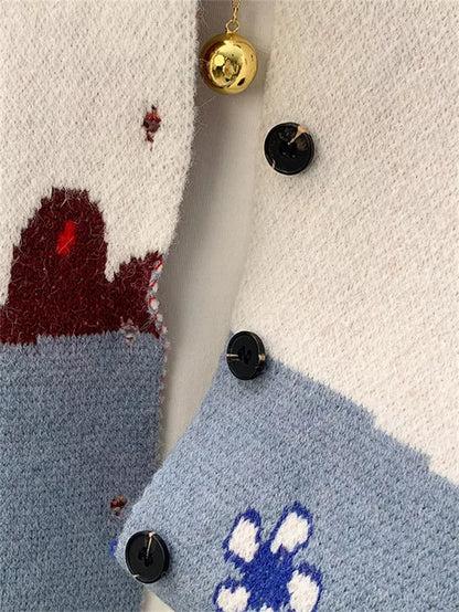 Women's Artistic Landscape Jacquard Knit Vest  Vintage Sun & Bird Pattern Button Down Waistcoat