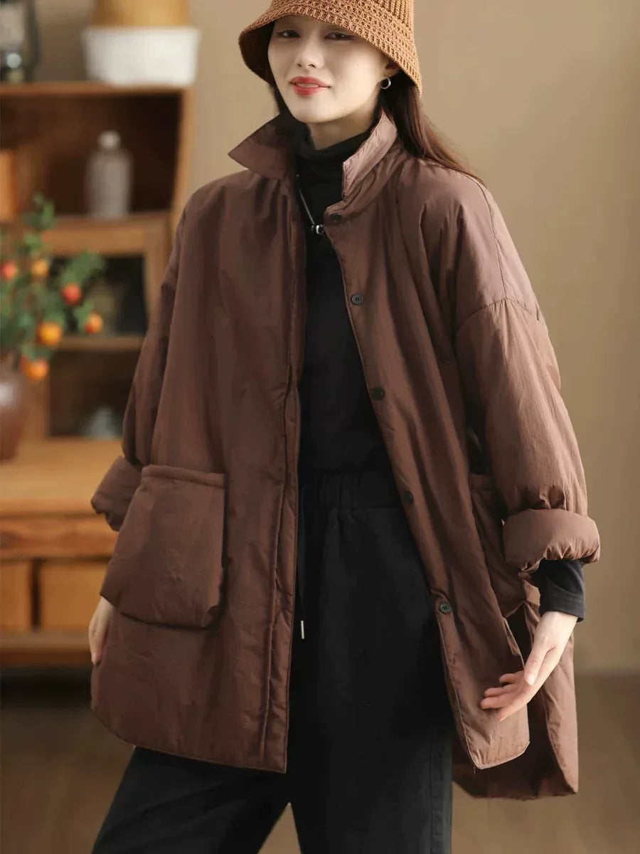 100% Cotton Padded Coat with Shirt Collar and Patch Pockets