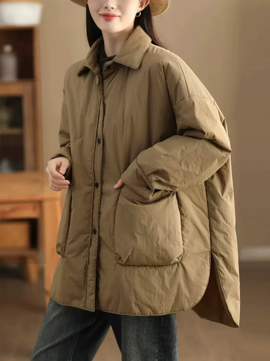 100% Cotton Padded Coat with Shirt Collar and Patch Pockets