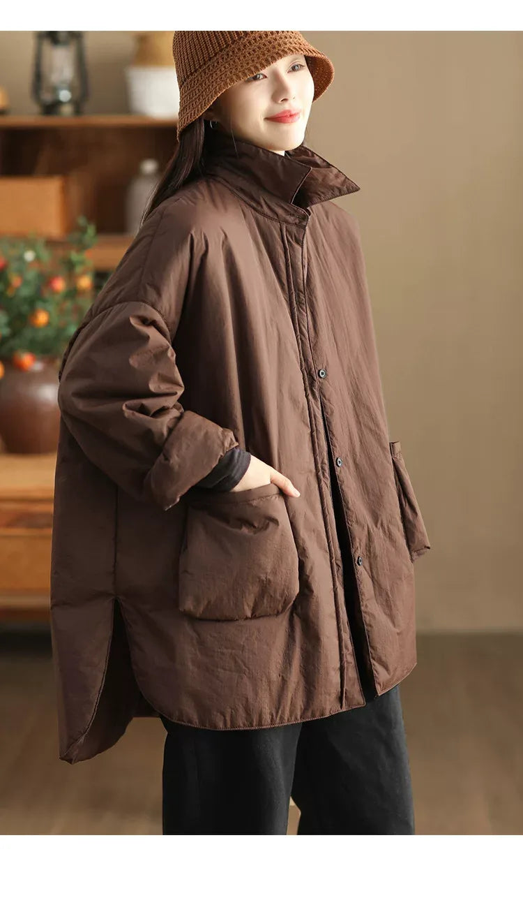 100% Cotton Padded Coat with Shirt Collar and Patch Pockets
