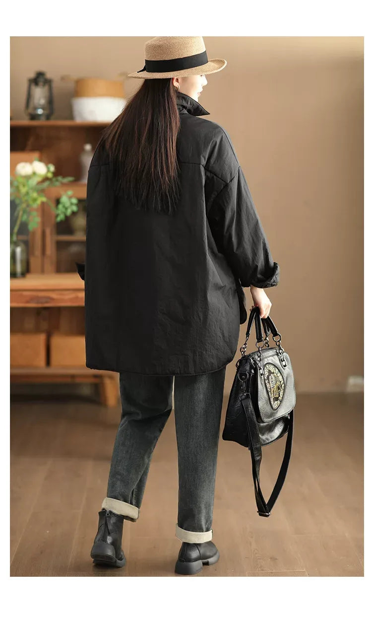 100% Cotton Padded Coat with Shirt Collar and Patch Pockets