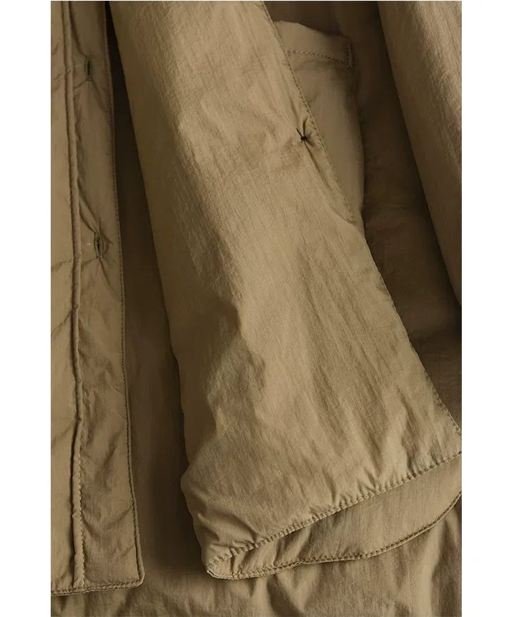 100% Cotton Padded Coat with Shirt Collar and Patch Pockets