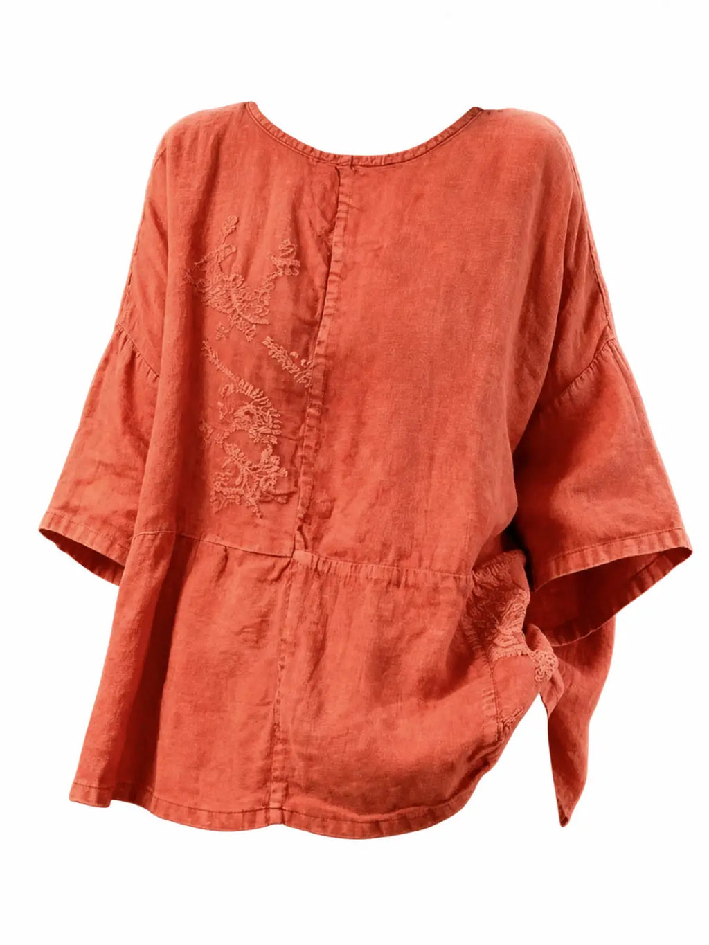 100% Linen Top with Embroidered Floral Motif - lifestyle view