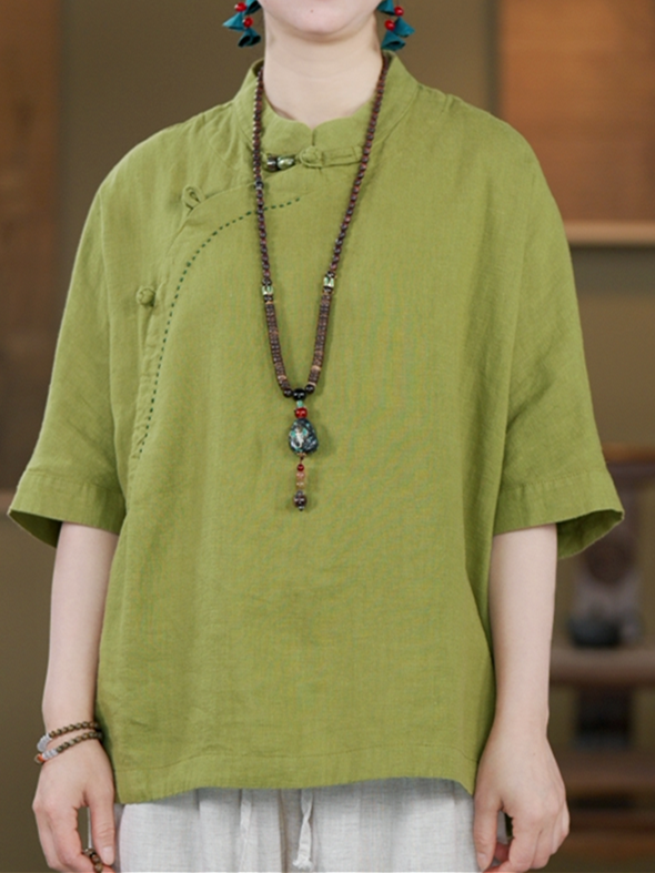 100% Linen Top with Mandarin Collar & Asymmetrical Front