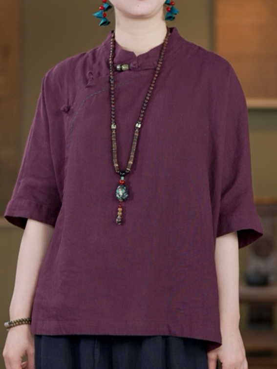 100% Linen Top with Mandarin Collar & Asymmetrical Front