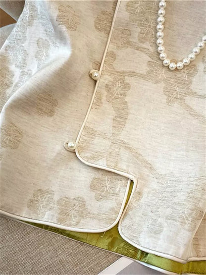 Elegante Damenweste im chinesischen Stil mit Jacquardmuster und Rundhalsausschnitt