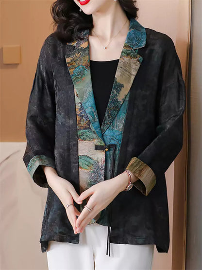 Stylish Spring Autumn Floral Vintage Loose-Fit Jacket for Women